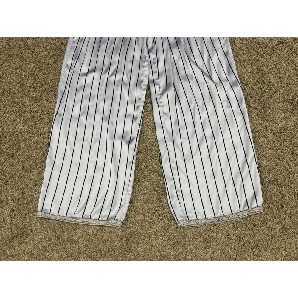 SKIMS Woven Shine Sleep Lace Pants Blue Pinstripe Satin Lounge Pajama Bottoms XS - Picture 3 of 9